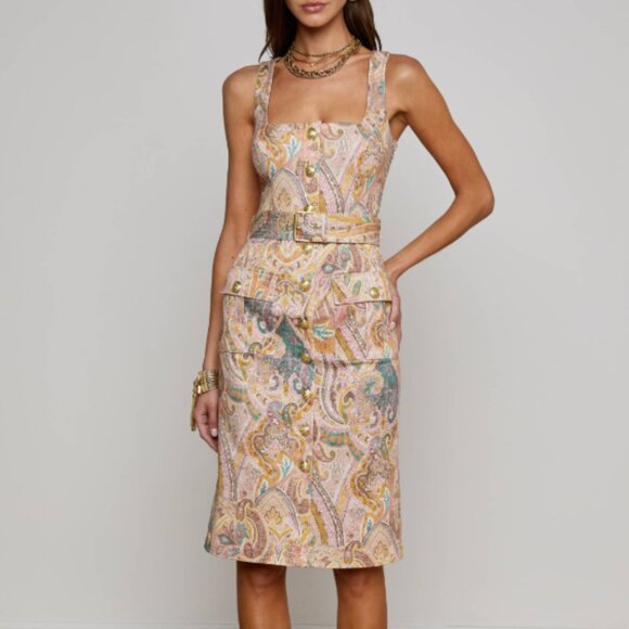 L'AGENCE Idy Button Front Tank Dress in Multi Western Paisley size 4 - Picture 3 of 3